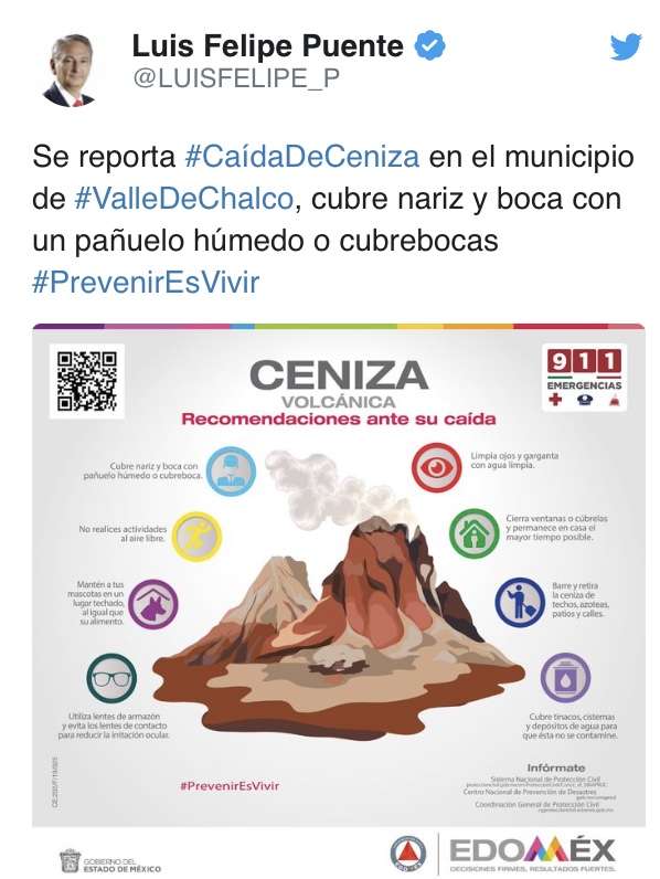 Derivado de la reciente actividad del Popocatépetl 