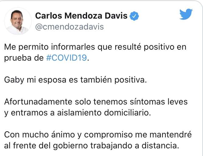 Se suma a otros mandatarios contagiados 